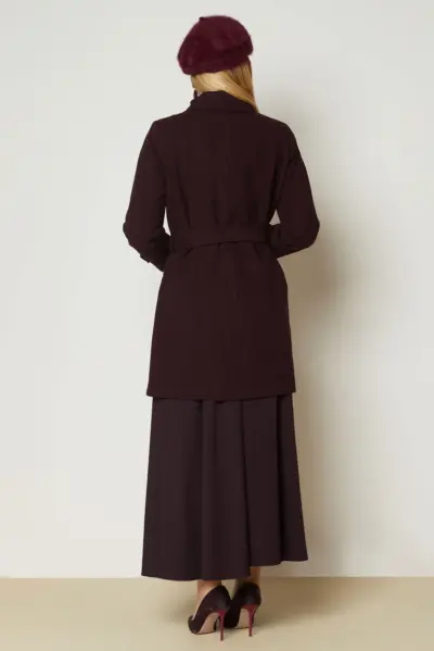 ⁦90658 جاكيت جوخ الفينا قبة أزرار مع حزام 38/44 خمري⁩ - الصورة ⁦4⁩