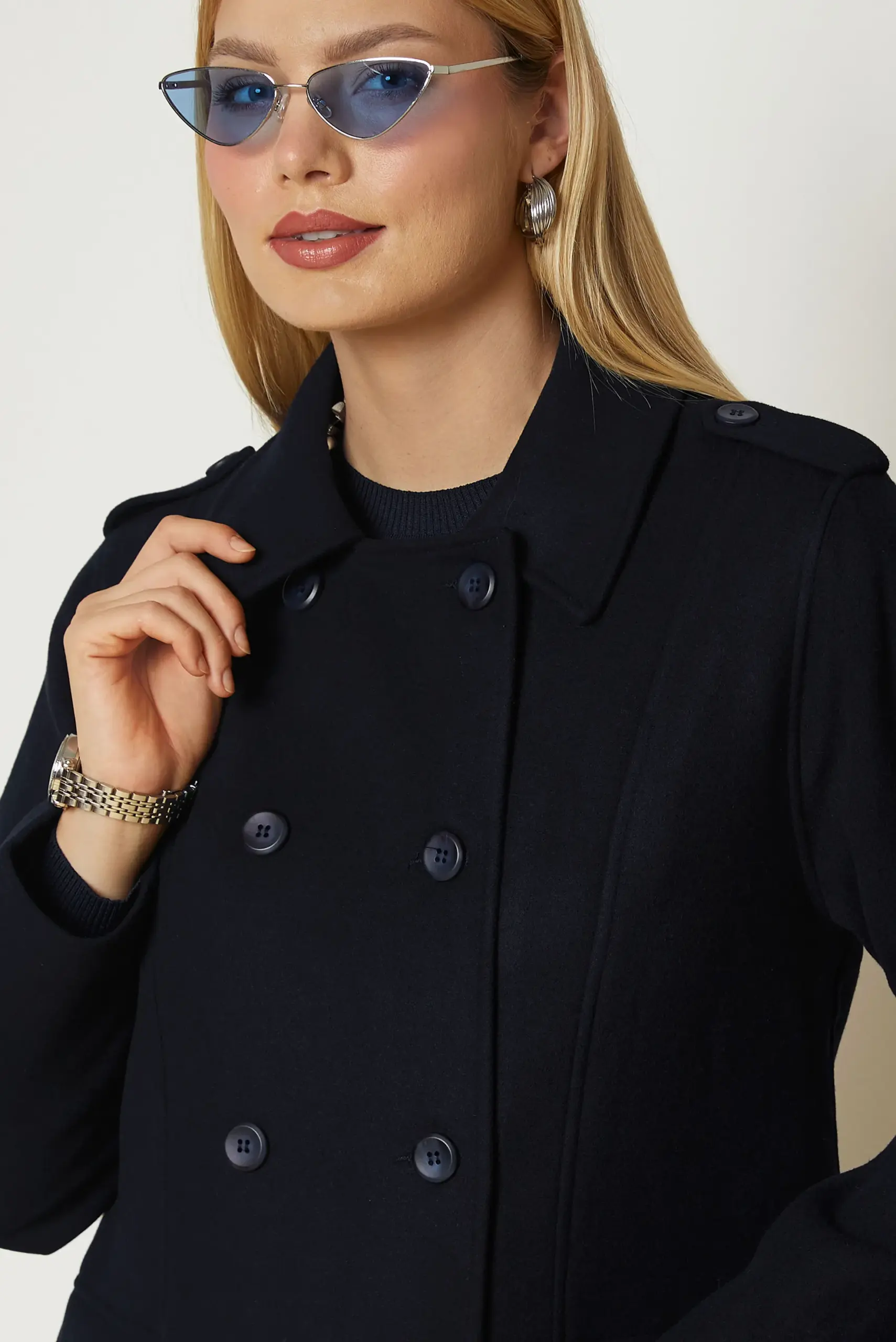 90659 جاكيت جوخ الفينا قبة مع أزرار 38/44 كحلي - الصورة 3