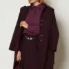 90677 جاكيت جوخ الفينا طاقية أزرار مع حزام 38/46 خمري