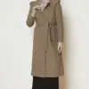 90677 جاكيت جوخ الفينا طاقية أزرار مع حزام 38/46 بيج داكن