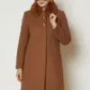 90679 جاكيت جوخ الفينا قبة فرو مع أزرار مخفية 40/48 عسلي